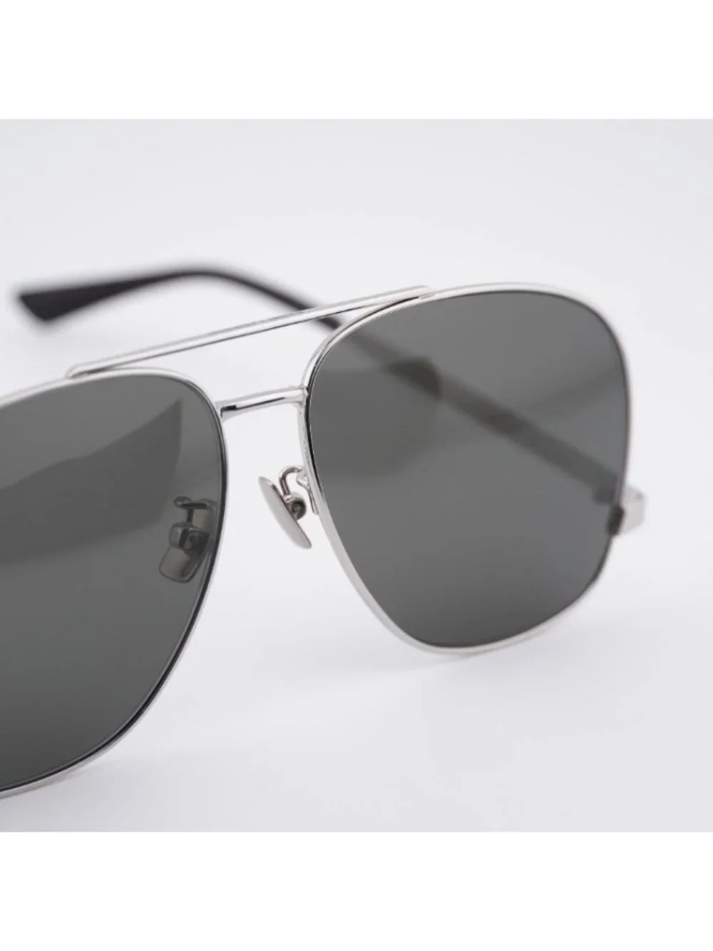 Saint Laurent SL653/F LEON 001 Sunglasses Silver Aviator Frame, Grey Lenses